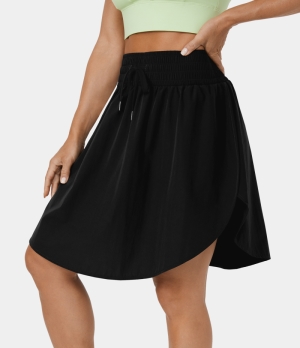 Halara High Waisted Drawstring Curved Hem 2-in-1 Casual Women's Skirts Black | 386714-ECR