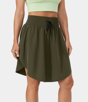 Halara High Waisted Drawstring Curved Hem 2-in-1 Casual Women's Skirts Olive Night | 976814-OQF