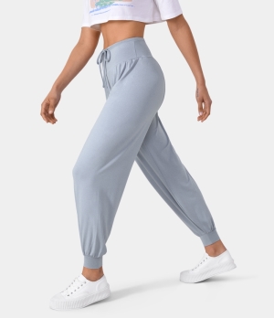 Halara High Waisted Drawstring Draped Casual Women's Pants Soft Blue | 138456-KRF