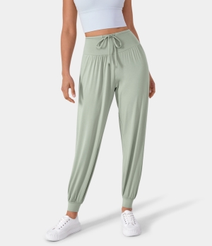 Halara High Waisted Drawstring Draped Casual Women's Pants Spring Green | 264591-OMD
