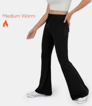 Halara High Waisted Drawstring Fleece Flare Casual Women's Leggings Black | 357089-KFE