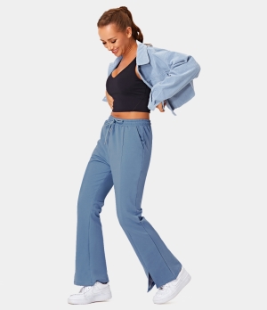 Halara High Waisted Drawstring Front Split Hem Flare Women's Pants Spruce Blue | 574209-GUB