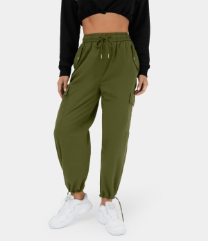 Halara High Waisted Drawstring Multiple Pockets Casual Cargo Women's Jogger Chive | 015632-QLY
