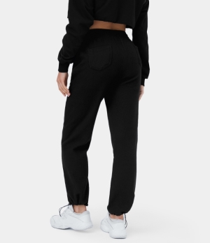 Halara High Waisted Drawstring Pocket Waffle Casual Women's Jogger Black | 085162-YFD