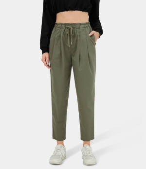 Halara High Waisted Drawstring Ruched Pocket Casual Women's Pants Loden Green | 291745-PDH