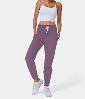 Halara High Waisted Drawstring Side Pocket Plain Full Length Women's Jogger Dark Plum | 078951-HDU