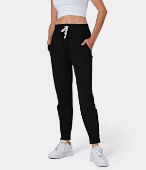 Halara High Waisted Drawstring Side Pocket Plain Full Length Women's Jogger Black | 385160-EMQ
