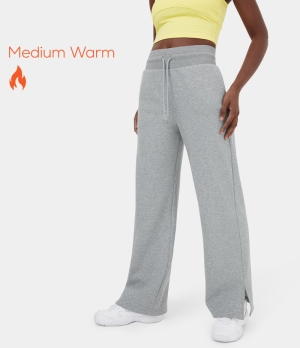 Halara High Waisted Drawstring Side Pocket Split Wide Leg Fleece Casual Women's Pants Aloof Grey | 386751-HUE