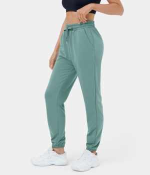 Halara High Waisted Drawstring Side Pocket Plain Casual Women's Jogger Mineral Blue | 473625-FGH