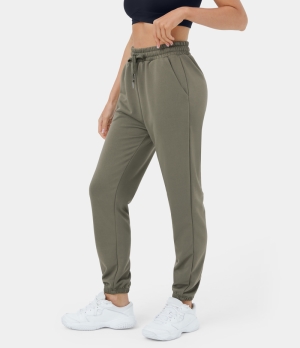 Halara High Waisted Drawstring Side Pocket Plain Casual Women's Jogger Smokey Olive | 492806-APE