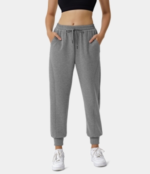 Halara High Waisted Drawstring Side Pocket Slimming Plain Women's Jogger Porcelain White | 543872-AWF