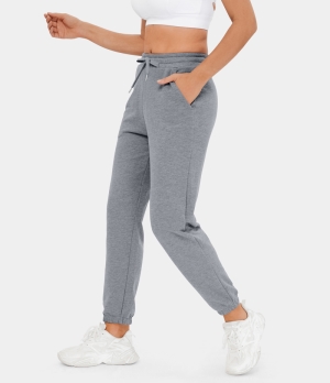 Halara High Waisted Drawstring Side Pocket Plain Casual Women's Jogger Light Mottled Grey | 578106-FVL
