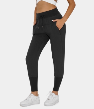 Halara High Waisted Drawstring Side Pocket Slimming Women's Jogger Black | 578906-TMH