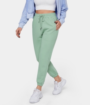 Halara High Waisted Drawstring Side Pocket Cotton Women's Jogger Seafoam | 687354-ZYN