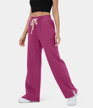 Halara High Waisted Drawstring Side Pocket Split Hem Flare Casual Women's Pants Raspberry Coulis | 718095-XNC