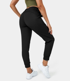 Halara High Waisted Drawstring Side Pocket Women's Jogger Black | 729513-UVS