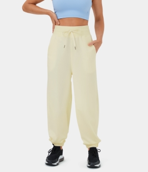 Halara High Waisted Drawstring Side Pocket Casual Women's Jogger White Asparagus | 729834-TXF