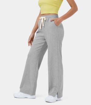 Halara High Waisted Drawstring Side Pocket Split Hem Flare Casual Women's Pants Quiet Gray | 804351-SZX