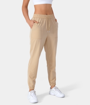 Halara High Waisted Drawstring Side Pocket Plus Back Pocket Commute Women's Jogger Khaki | 850761-UGC