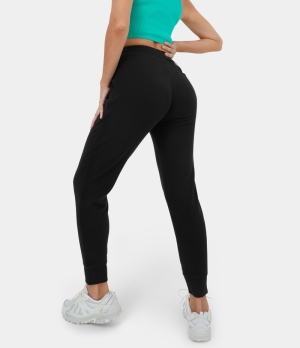 Halara High Waisted Drawstring Side Pocket Plus Back Pocket Casual Women's Jogger Black | 961405-HFE