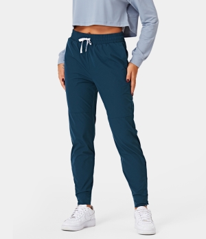 Halara High Waisted Drawstring Side Pocket Plain Full Length Women's Jogger Oxford Blue | 982501-CPQ