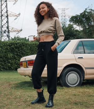 Halara High Waisted Drawstring Side Pocket Classic Women's Sweatpants Black | LIFTXAO-16