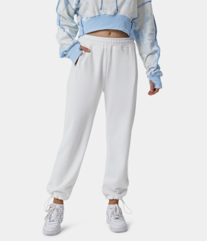 Halara High Waisted Drawstring Side Pocket Classic Women's Sweatpants White | TQDMYKX-56