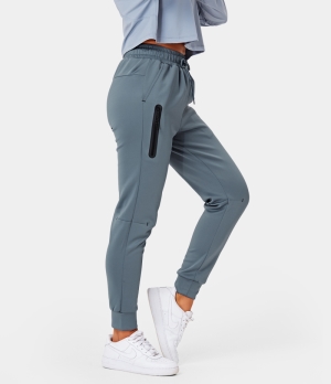 Halara High Waisted Drawstring Side Zipper Pocket Women's Jogger Light Blue | 029683-ZUX