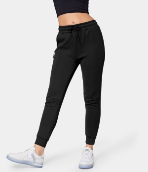 Halara High Waisted Drawstring Side Zipper Pocket Women's Jogger Black | 691804-LQZ