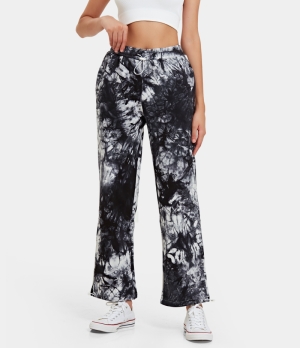 Halara High Waisted Drawstring Tie Dye Wide Leg Women's Pants Ash Black | 027584-BUF