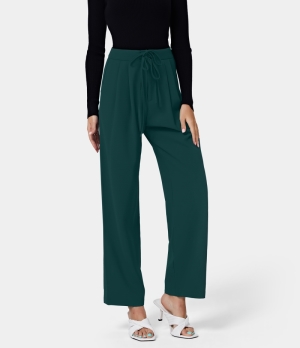 Halara High Waisted Drawstring Zipper Side Pocket Plain Wide Leg Women's Pants Sea Moss | 319768-YNI