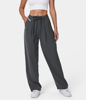 Halara High Waisted Drawstring Zipper Side Pocket Plain Wide Leg Women's Pants Smokey Grey | 324570-FRC