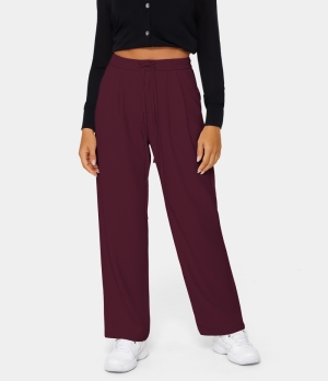 Halara High Waisted Drawstring Zipper Side Pocket Plain Wide Leg Women's Pants Potent Purple | 346701-USQ