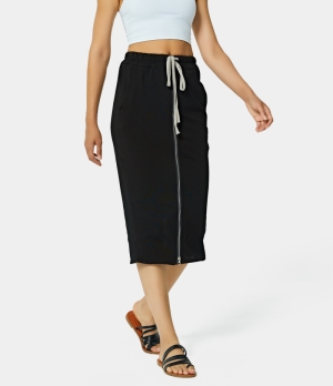 Halara High Waisted Drawstring Zipper Side Pocket Pencil Women's Skirts Black | 490673-ZFI