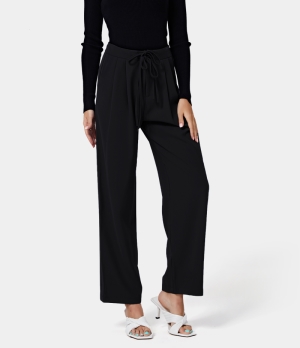 Halara High Waisted Drawstring Zipper Side Pocket Plain Wide Leg Women's Pants Black | 510236-SQB