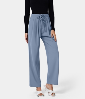 Halara High Waisted Drawstring Zipper Side Pocket Plain Wide Leg Women's Pants Endless Sky | 730529-CPJ