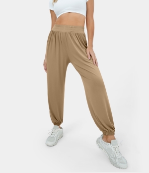 Halara High Waisted Elastic Waistband Draped Side Pocket Casual Women's Jogger Cornstalk | 460931-KUZ