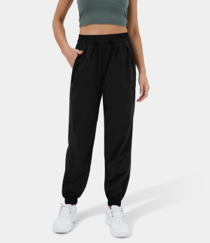 Halara High Waisted Elastic Waistband Drawstring Side Pocket Casual Women's Jogger Black | 501947-QNR