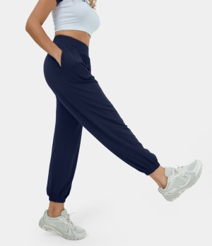 Halara High Waisted Elastic Waistband Draped Side Pocket Casual Women's Jogger Maritime Blue | 618497-PRW