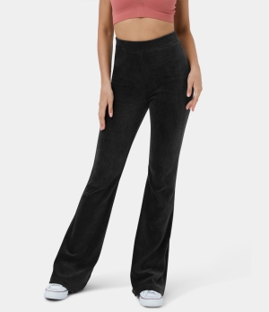 Halara High Waisted Elastic Waistband Flare Casual Corduroy Women's Pants Black | 906725-LVZ