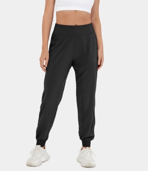 Halara High Waisted Elastic Waistband Plain Casual Women's Jogger Black | 163298-LBT