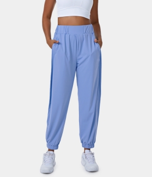 Halara High Waisted Elastic Waistband Side Pocket Plain Women's Jogger Pale Blue | 078152-YUP