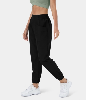 Halara High Waisted Elastic Waistband Side Pocket Plain Casual Women's Jogger Black | 602487-OXN