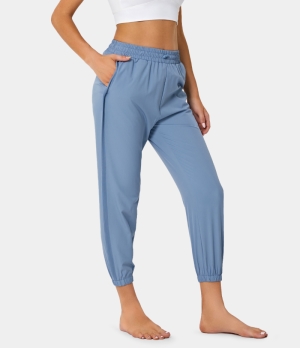 Halara High Waisted Elastic Waistband Side Pocket Plain Loose Women's Jogger Powder Blue | 632105-BIE