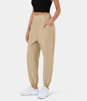 Halara High Waisted Elastic Waistband Side Pocket Plain Casual Women's Jogger Pebble | 961342-FPV