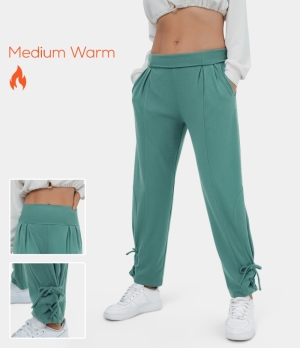 Halara High Waisted Foldover Ruched Side Pocket Lace Up Fleece Harem Casual Women's Pants Canton | 285109-WXZ