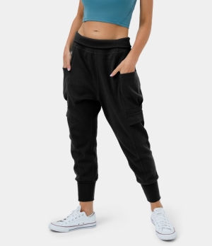 Halara High Waisted Foldover Side Pocket Waffle Harem Dance Cargo Women's Jogger Black | 381452-MRL