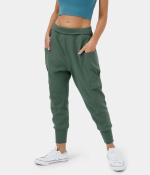 Halara High Waisted Foldover Side Pocket Waffle Harem Dance Cargo Women's Jogger Duck Green | 413728-RPS