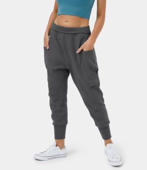 Halara High Waisted Foldover Side Pocket Waffle Harem Dance Cargo Women's Jogger Dark Shadow | 705416-KAG