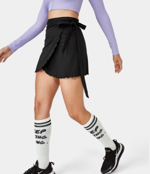 Halara High Waisted Irregular Ruffled Tie Front Wrapped Women's Skirts Black | 417906-PHY